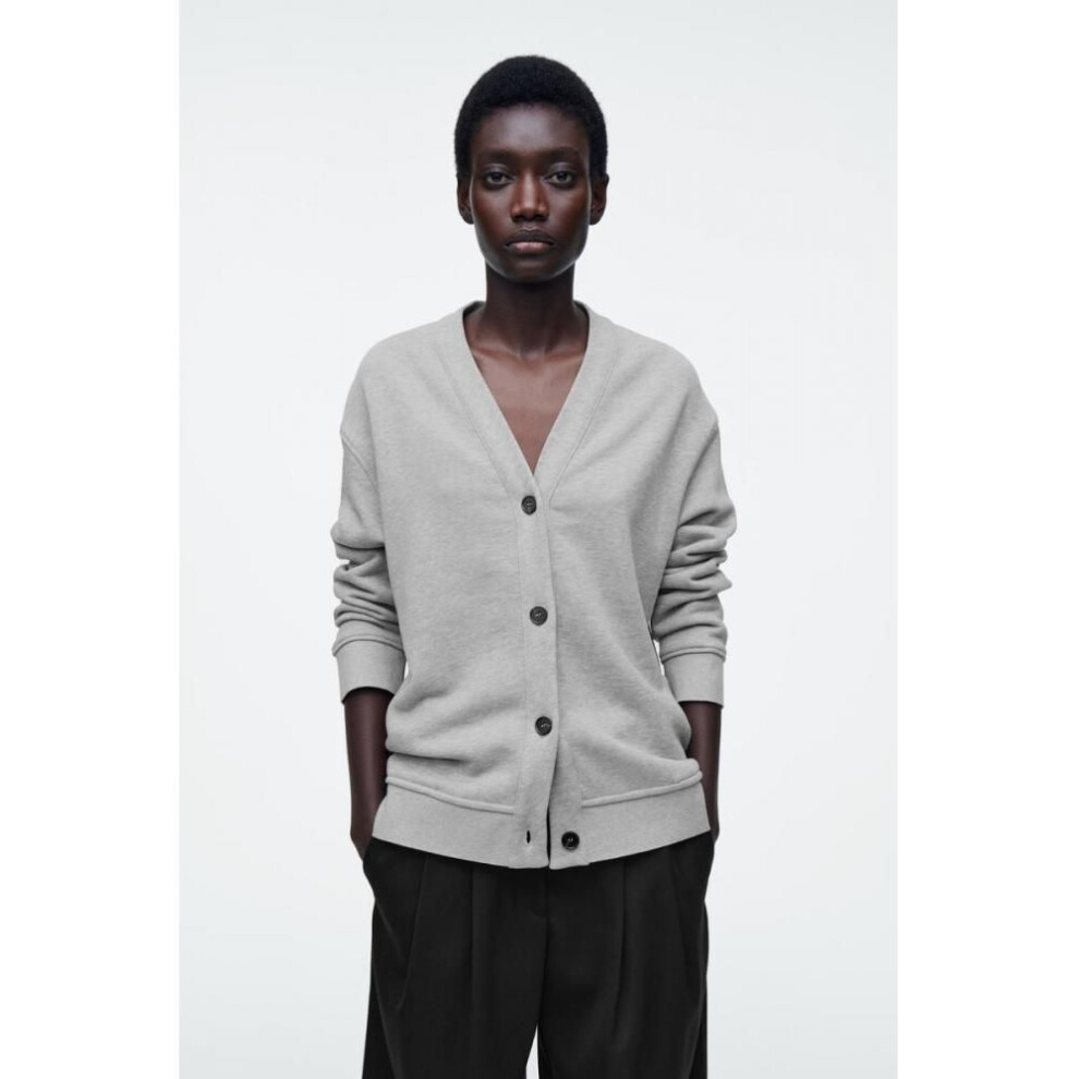 (grey melange/XS) Cos Japan Double Face Jersey V Neck Cardigan