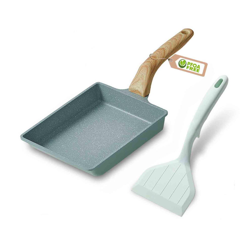 HARLIANGXY Japanese Omelette Maker with Silicone Spatula, Square Egg Frying Pan for Stovetop and Induction, Non-Stick Coating (PFOA Free), 20 x 15 cm