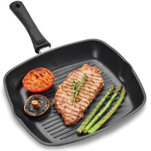 Andrew James Griddle Pan for All Hobs Incl Induction, Gas BBQs, Fire Pits & Camping Stoves, Oven-Proof Non-Stick Aluminium Pan with Removable Handle,