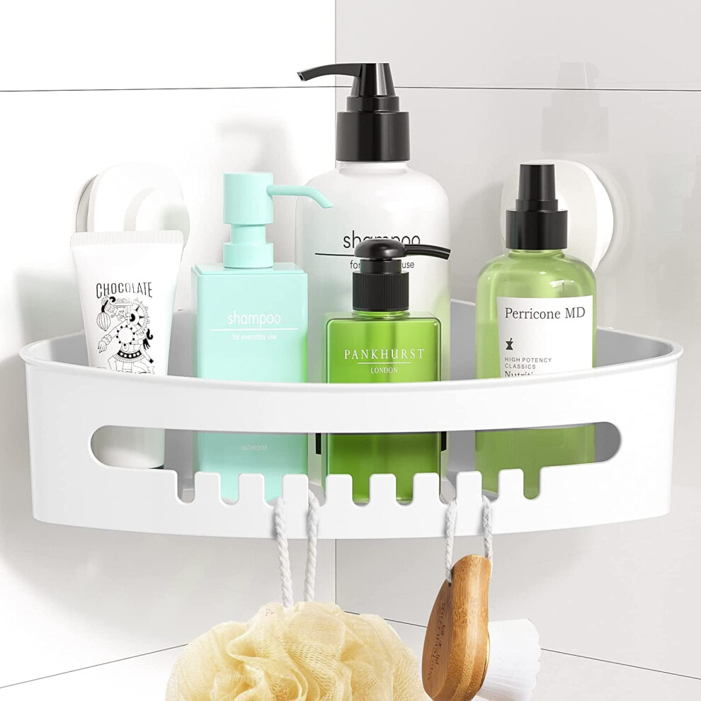 Luxear Corner Shower Caddy Suction Bathroom Storage Basket Wall Mounted, No-Dril Rust Free Removable Vacuum Shower Shelf Rack shampoo bottles