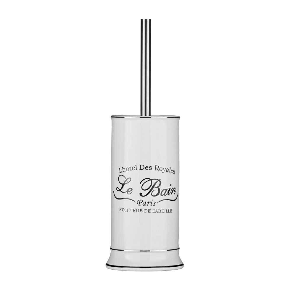 Premier Housewares Le Bain Graphic Toilet Brush and Holder Set Stoneware Brush Holder White Toilet Brushes and Holders Sets, D12xW12xH36