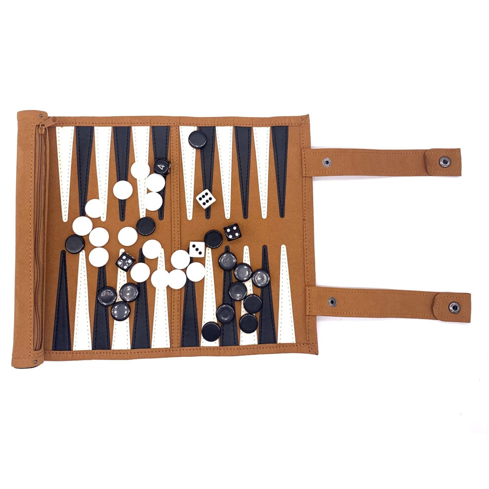 Travel Backgammon Set - Genuine Leather Backgammon Sets - Roll-Up Travel Backgammon Game -Tactical Board Game Ideas (Genuine Leather)-image-OPC-PGNQ57Q-NEW
