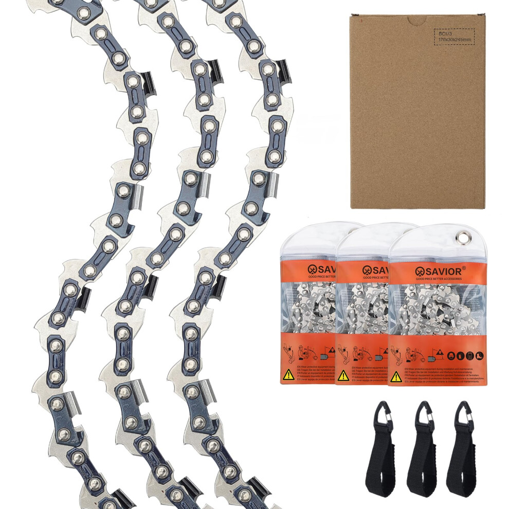 3-Pack 10 inch Pole Saw Chain 40 Drive Links, .043" Gauge, 3/8" LP Pitch, Low Kickback Chainsaw Chain Compatible for Husqvarna, Einhell, Makita,