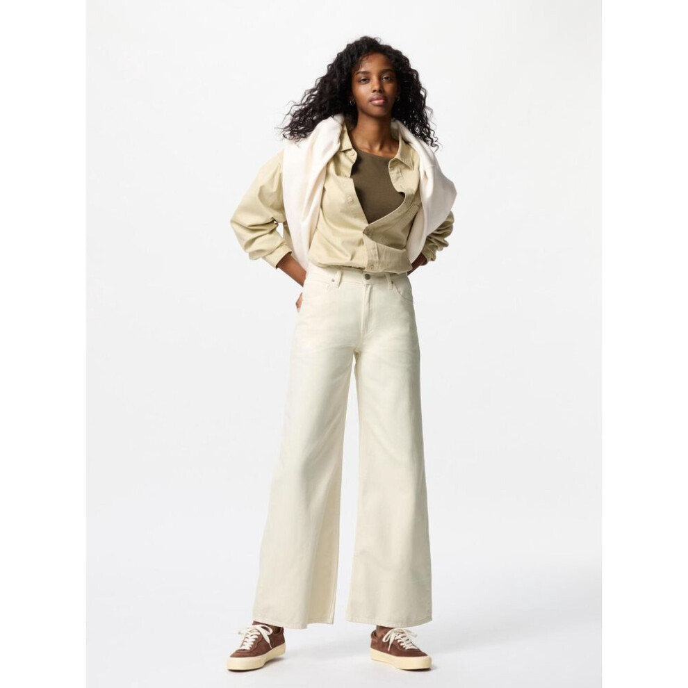 (30 NATURAL/22) Uniqlo Japan Drape Wide Flare Jeans Long