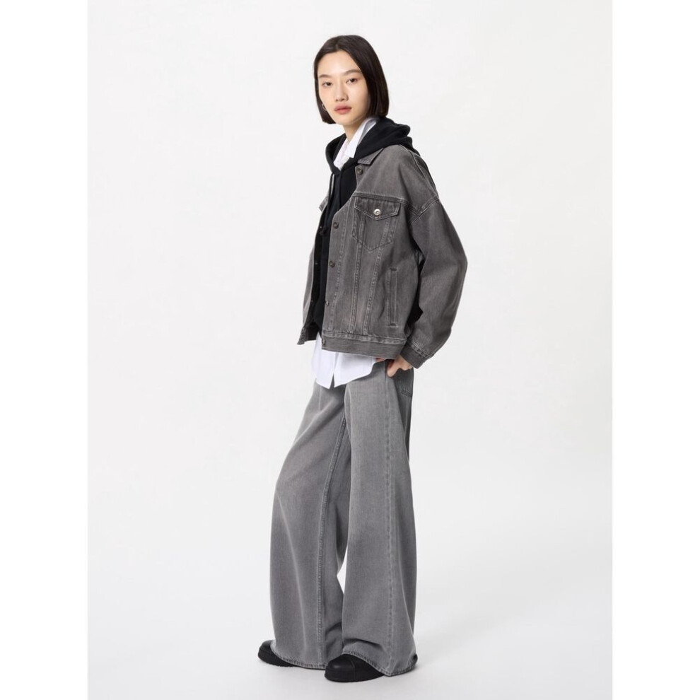 (06 GRAY/24) Uniqlo Japan Drape Wide Flare Jeans Long