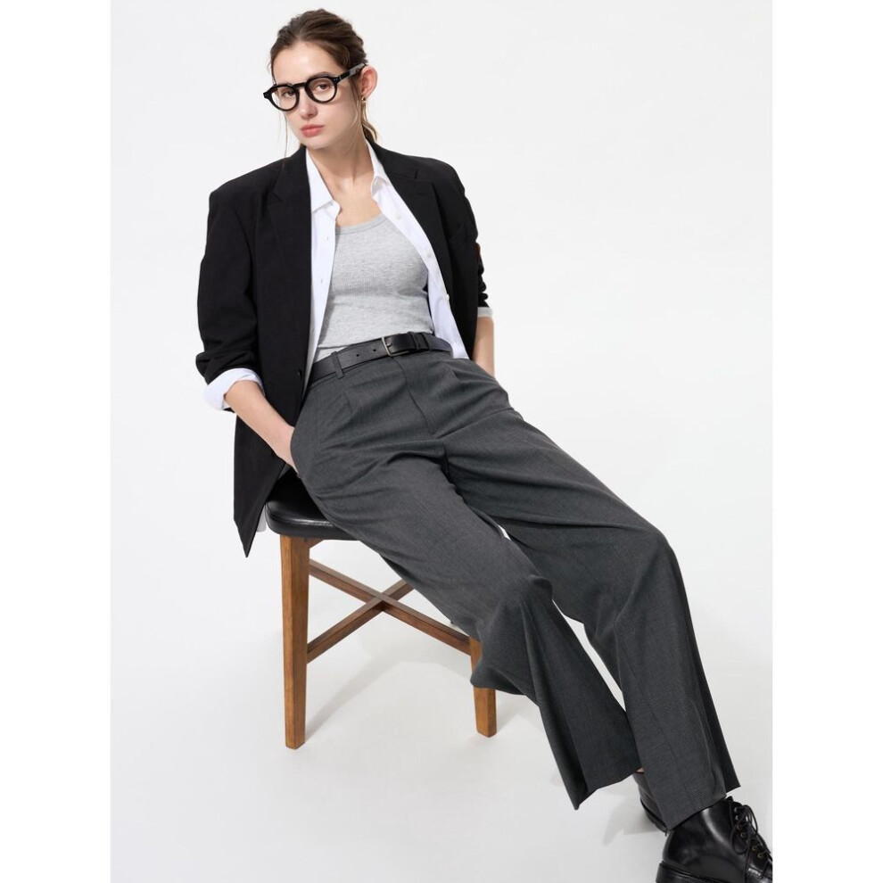 (08 DARK GRAY/XS) Uniqlo Japan Tuck Wide Pants Long