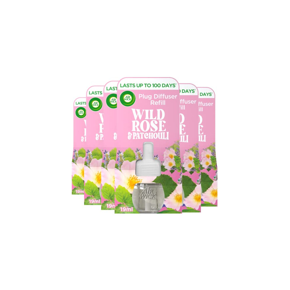 Airwick Air Freshener Plug In Diffuser Refill| Room Air Freshener|Fragrance : Wild Rose and Patchouli| Contains : 6 Refills| Usage: Lasts Upto 600