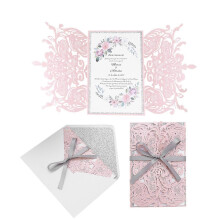 (As show, One size) 10 Set Pierced Wedding Invitation Creative Carved Hollow Fashion Invitation 10 Envelope 10 Hollow 10 Blank Page 10 Ribbon