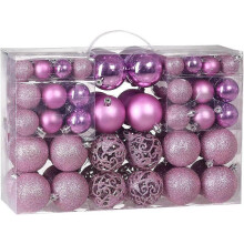 100Pcs Christmas Tree Baubles Set | Xmas Decorations Balls With Hooks | 32x 30mm 36x 40mm 32x 60mm | Pink