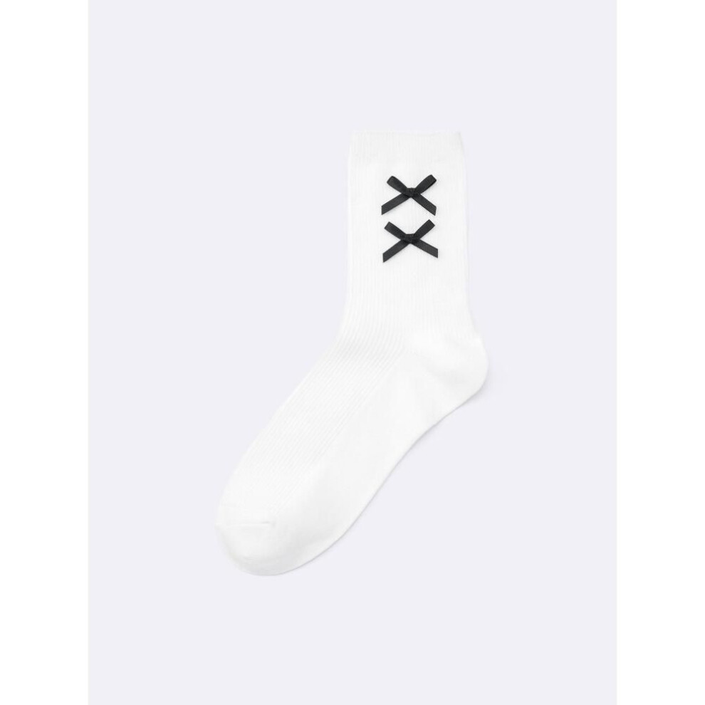 (04 GRAY/ONE SIZE) Gu By Uniqlo Crew Socks  Ribbon