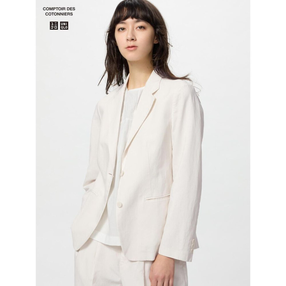 (01 OFF WHITE/S) Uniqlo Japan Linen Blend Jacket
