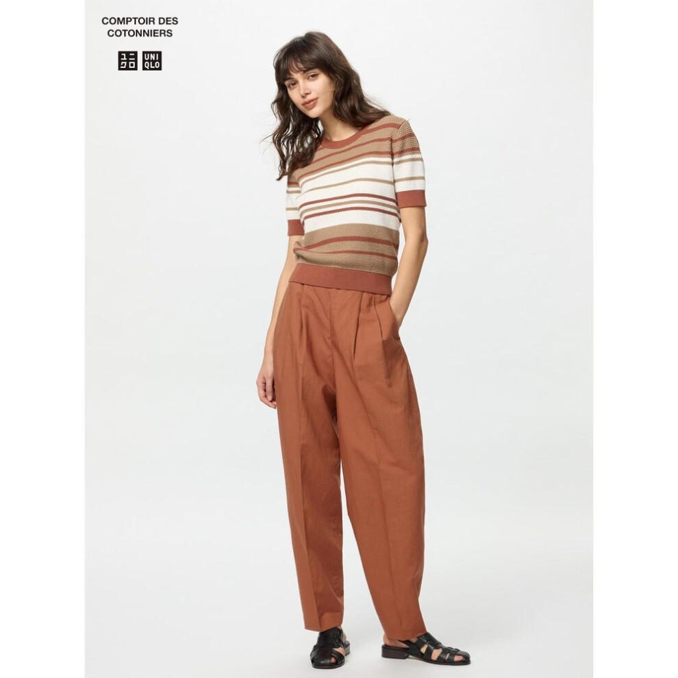 (26 ORANGE/S) Uniqlo Japan Linen Blend Barrel Leg Pants Long Length