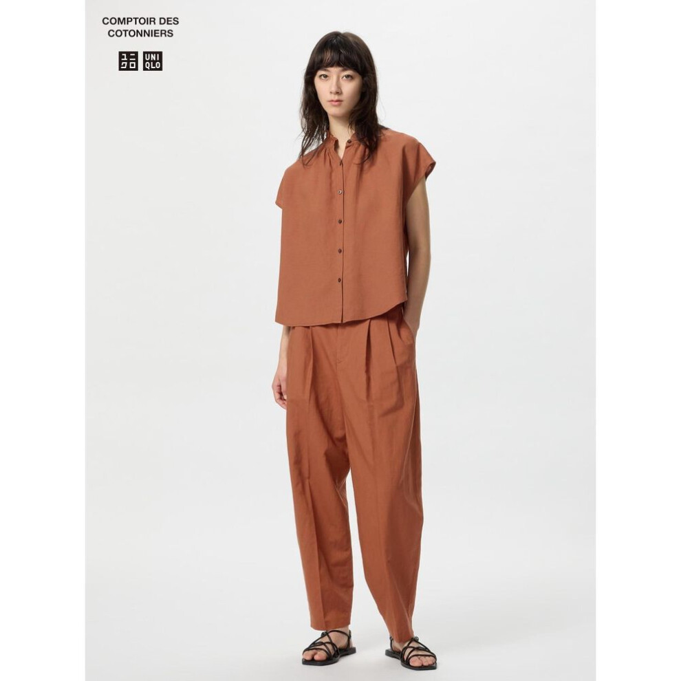 (26 ORANGE/S) Uniqlo Japan Linen Blend Barrel Leg Pants