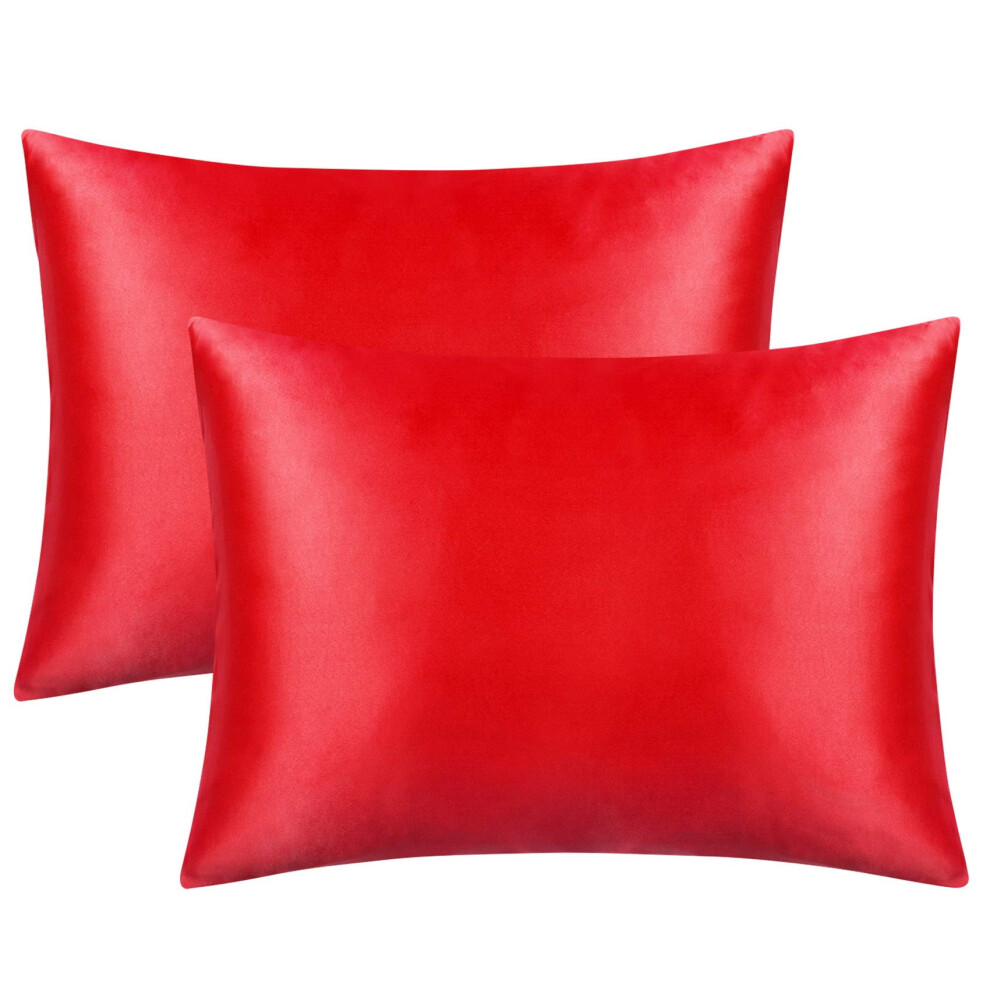 FLXXIE Lot de 2 taies d'oreiller en satin     fermeture    clair pour cheveux et peau, soyeuses et ultra douces (50,8 x 76,2 cm), taies d'oreiller en