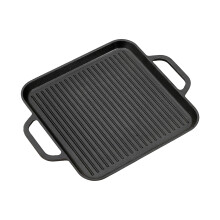 Garden Sanctuary 35x28cm Ridged Cast Iron Griddle Pan - Large Rectangular Frying Pan for Stovetop, Oven or Grill