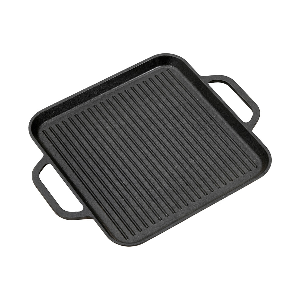 Garden Sanctuary 30x28CM Ridged Cast Iron Griddle Frying Pan