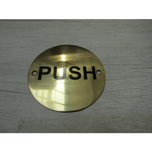 Circle Brass Push Door Sign by Ironmongery World
