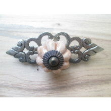 Pink Ceramic Cabinet Knob with Antique Brass Back Plate by Ironmongery World