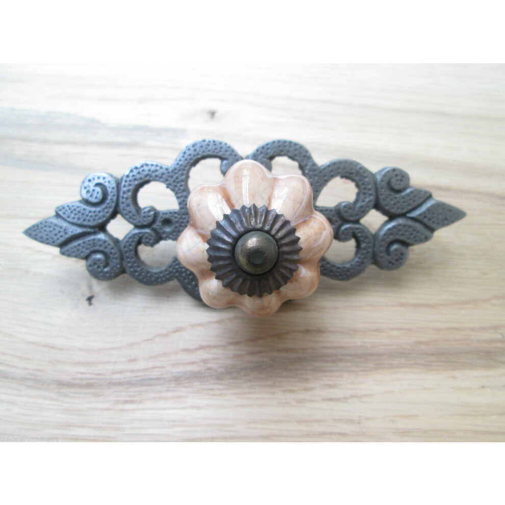 Pink Ceramic Cabinet Knob With Antique Iron Back Plate By Ironmongery World 5057067999322
