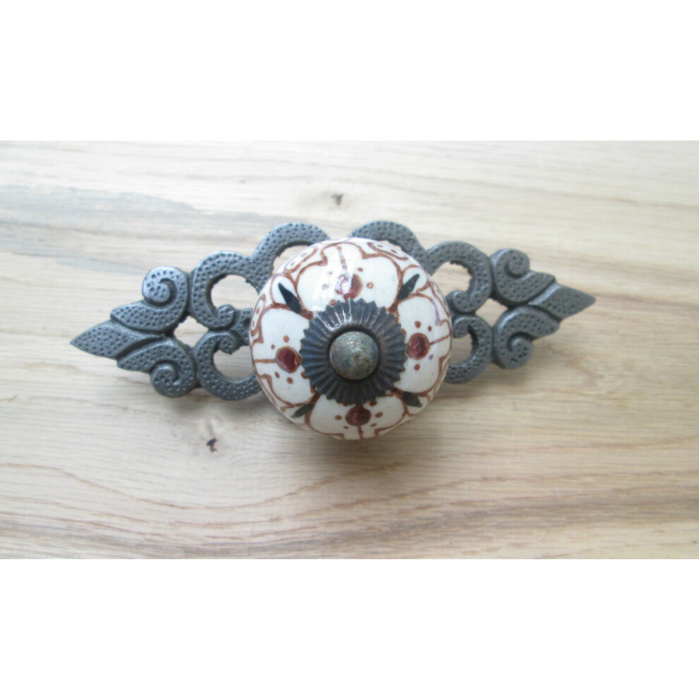 Patterned Cabinet Knob With Antique Iron Back Plate By Ironmongery World 5057067999292