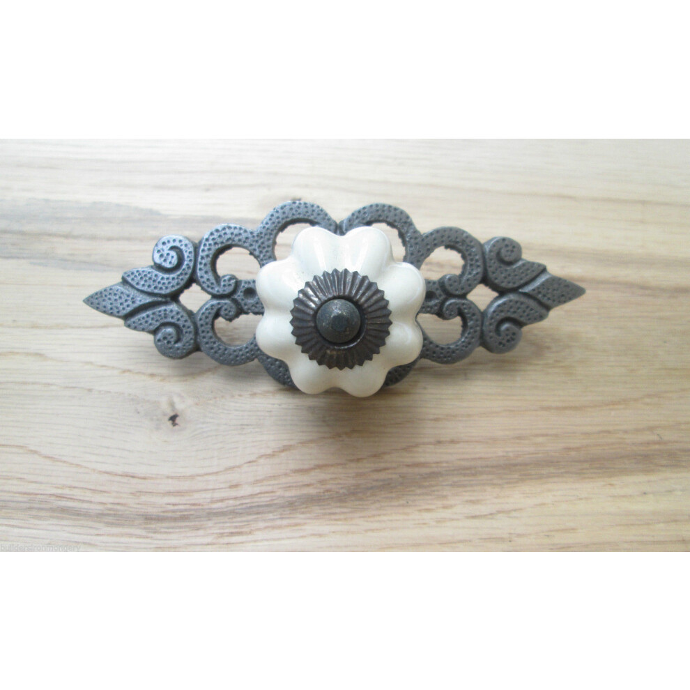 Cream Ceramic Cabinet Knob With Antique Iron Back Plate By Ironmongery World 5057067999339