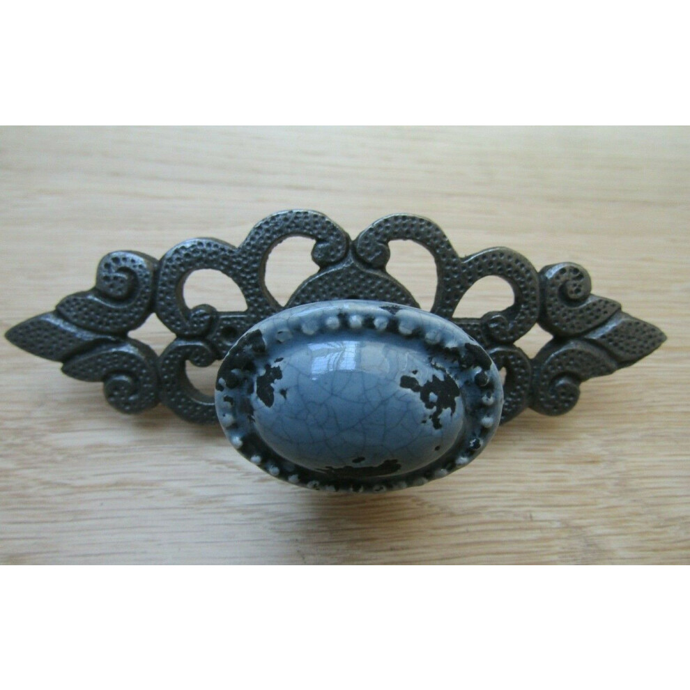 French Grey Glazed Cabinet Knob With Back Plate By Ironmongery World 5057067999438