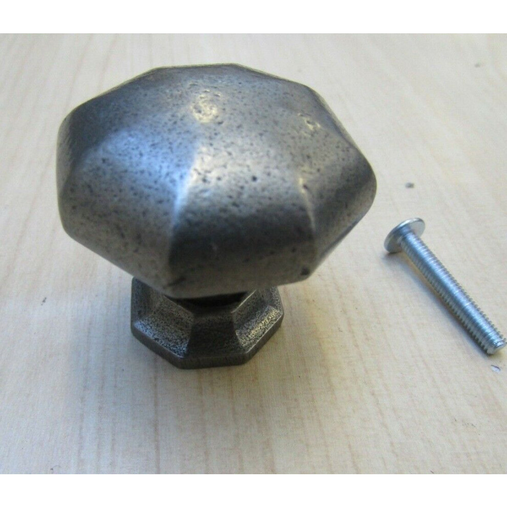 Octagonal Bold Cabinet Knob Antique Iron 37Mm By Ironmongery World 5060412329972