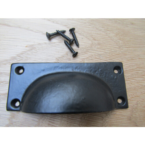 Small Plain Rectangular Cabinet Handle black antique by Ironmongery World