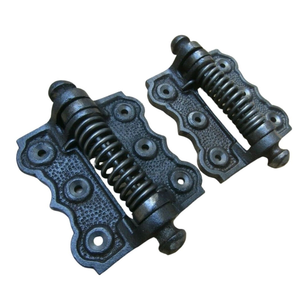 Pair Of Sprung Ornate Butt Hinges Antique Iron By Ironmongery World 5057067010591