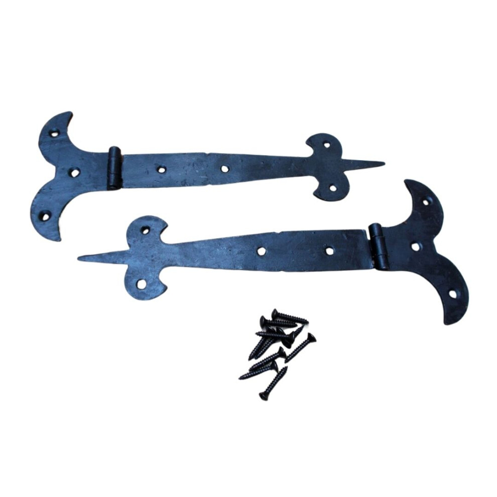 Pair Of 8" Fleur De Lys Steel Hinges Black By Ironmongery World 5057067894085