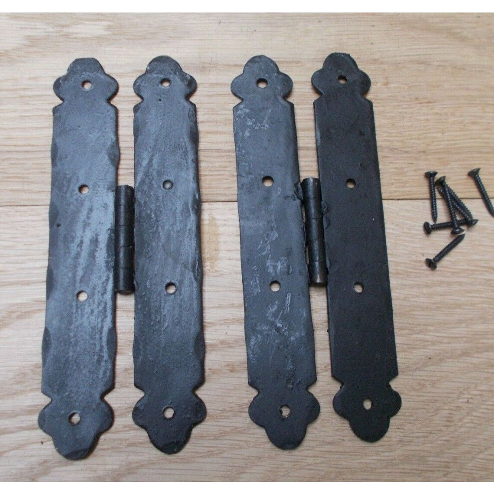 Pair Of Hand Forged Ornate H Hinges Black Wax By Ironmongery World 5057067923587