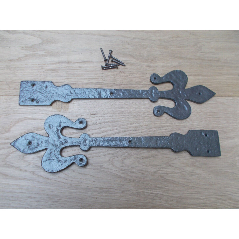 Pair Of Hinge Fronts Antique Iron 16" Fleur De Lys By Ironmongery World 5057067944117