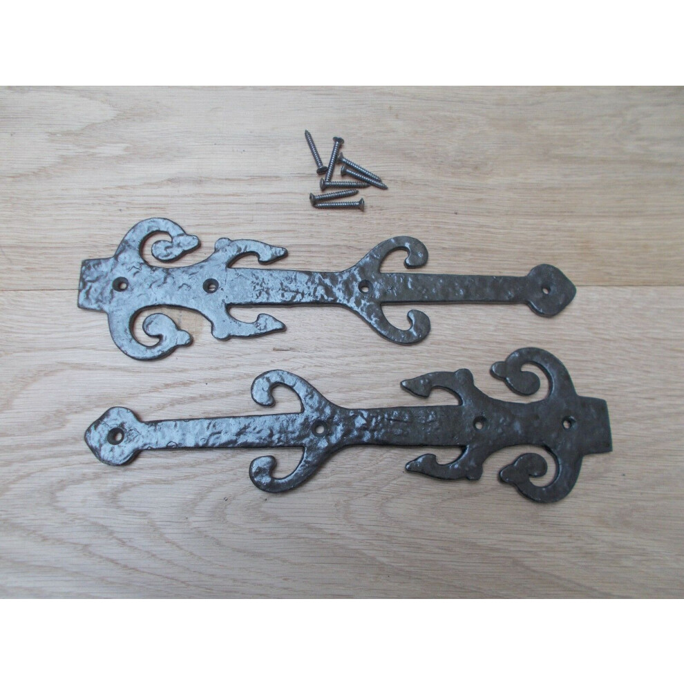 Pair Of 12" Decorative Ornate Hinge Fronts Antique Iron By Ironmongery World 5057067975425