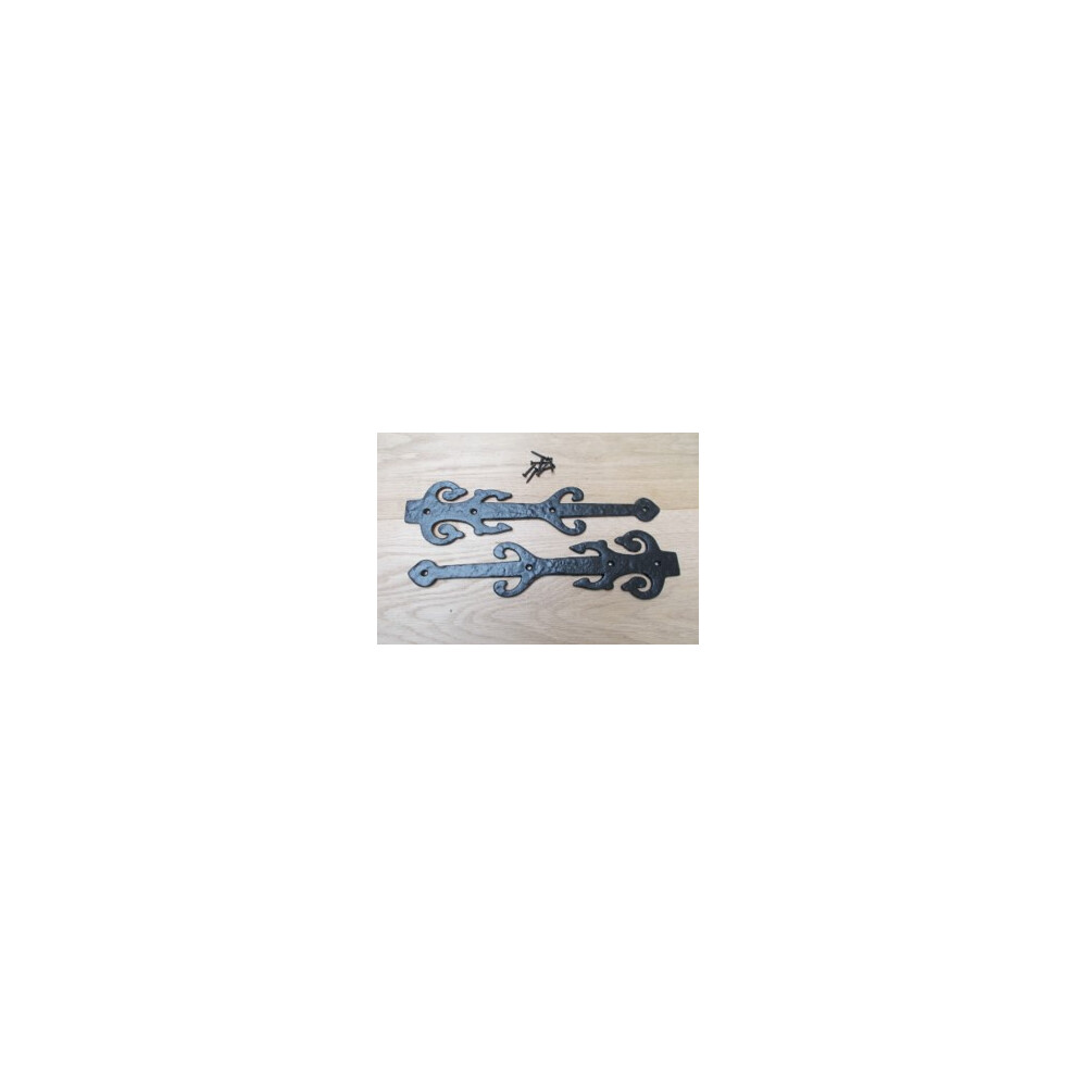 Pair Of 12" Decorative Ornate Hinge Fronts Black Antique By Ironmongery World 5057067574451