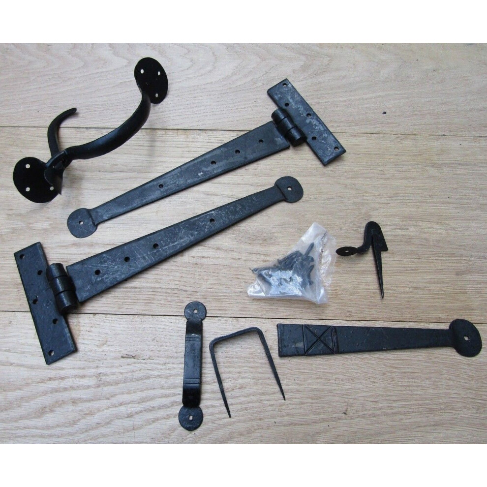 Set Of 12" Penny End Hinges & Suffolk Latch Black Wax By Ironmongery World 5057067893170