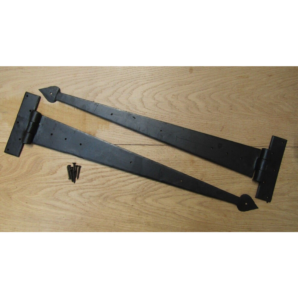 Pair Of 24" Spear Head Hand Forged Hinges Black Wax By Ironmongery World 5057067951610