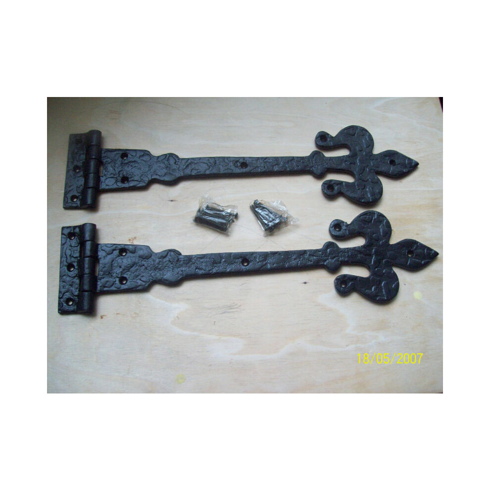 Pair Of 18" Fleur De Lys Hinges Black Antique By Ironmongery World 5057067583958