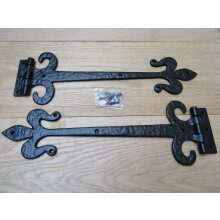 Pair of 18" Fleur de lys with curls hinges Black Antique by Ironmongery World