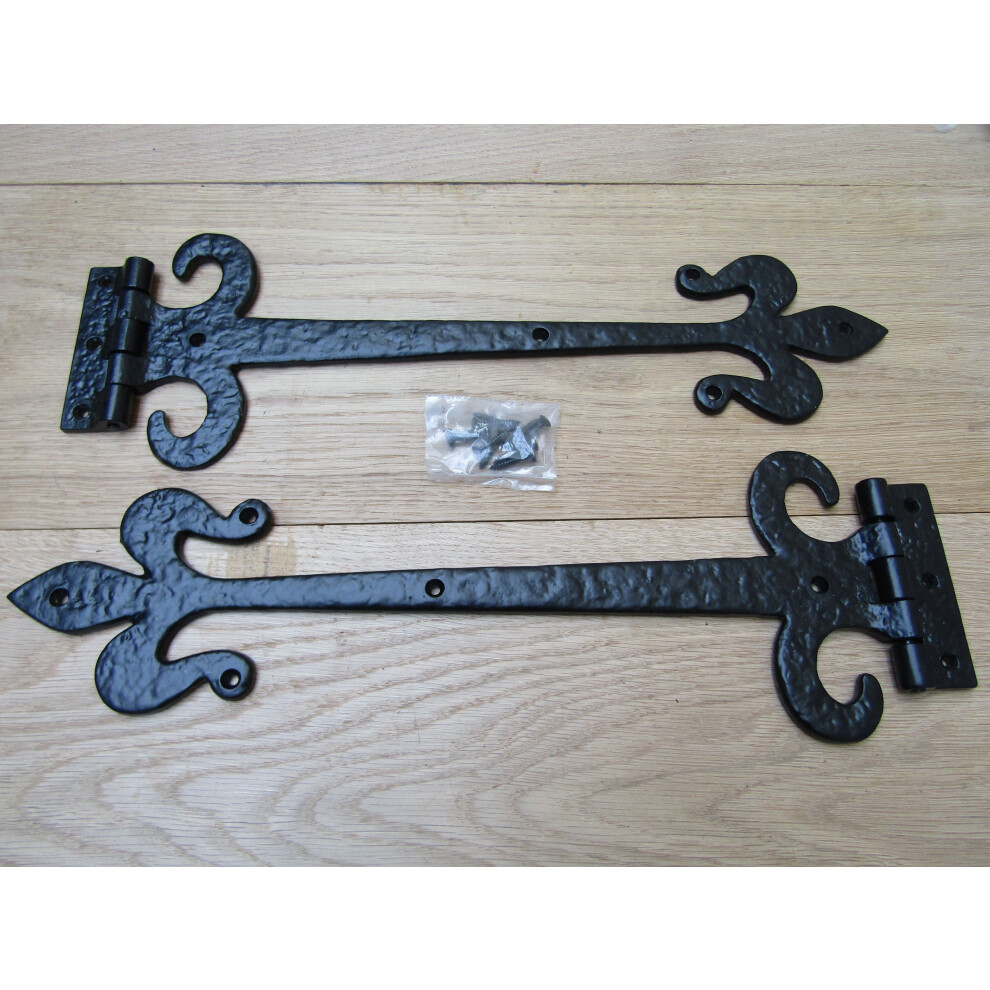 Pair Of 18" Fleur De Lys With Curls Hinges Black Antique By Ironmongery World 5057067529376