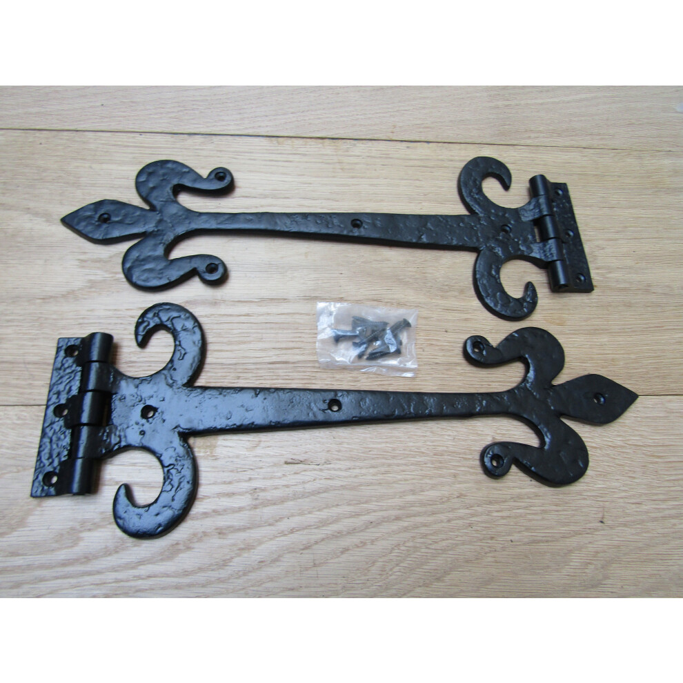 Pair Of 16" Fleur De Lys With Curls Hinges Black Antique By Ironmongery World 5057067529383