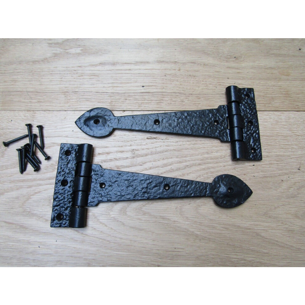 Pair Of Spear Head Cast Iron 9" Black Antique Hinges By Ironmongery World 5057067903473