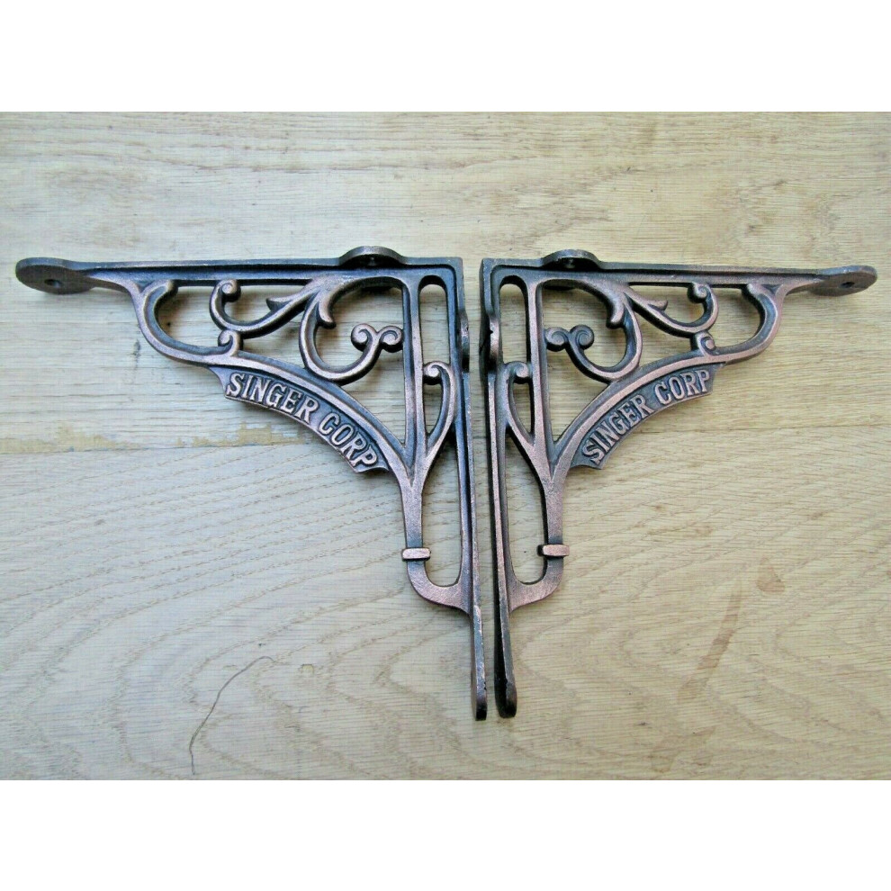 Pair Of 7.5" Singer Corp Shelf Brackets Antique Copper By Ironmongery World 5057067955731