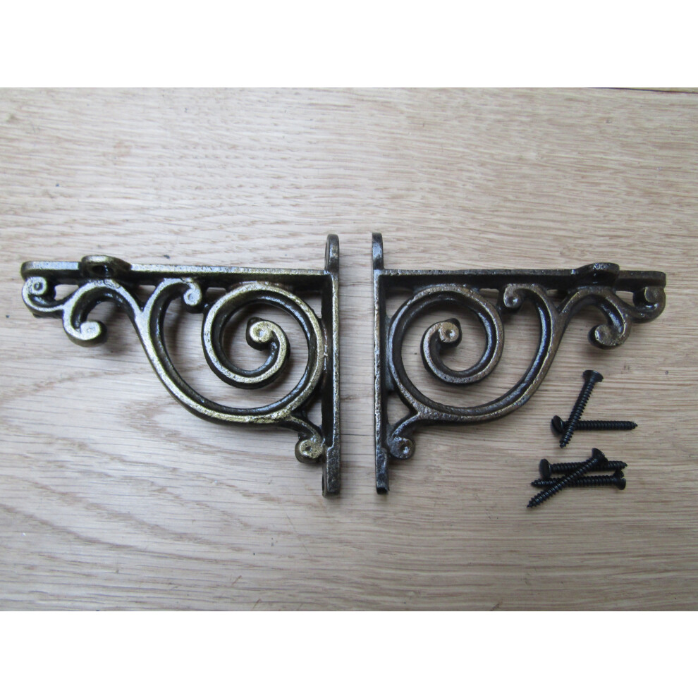 Pair Of Swirl Shelf Brackets Antique Brass By Ironmongery World 5057067906078