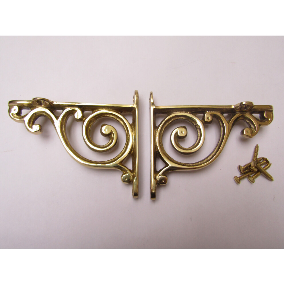 Pair Of Swirl Shelf Brackets Polished Brass By Ironmongery World 5057067966225