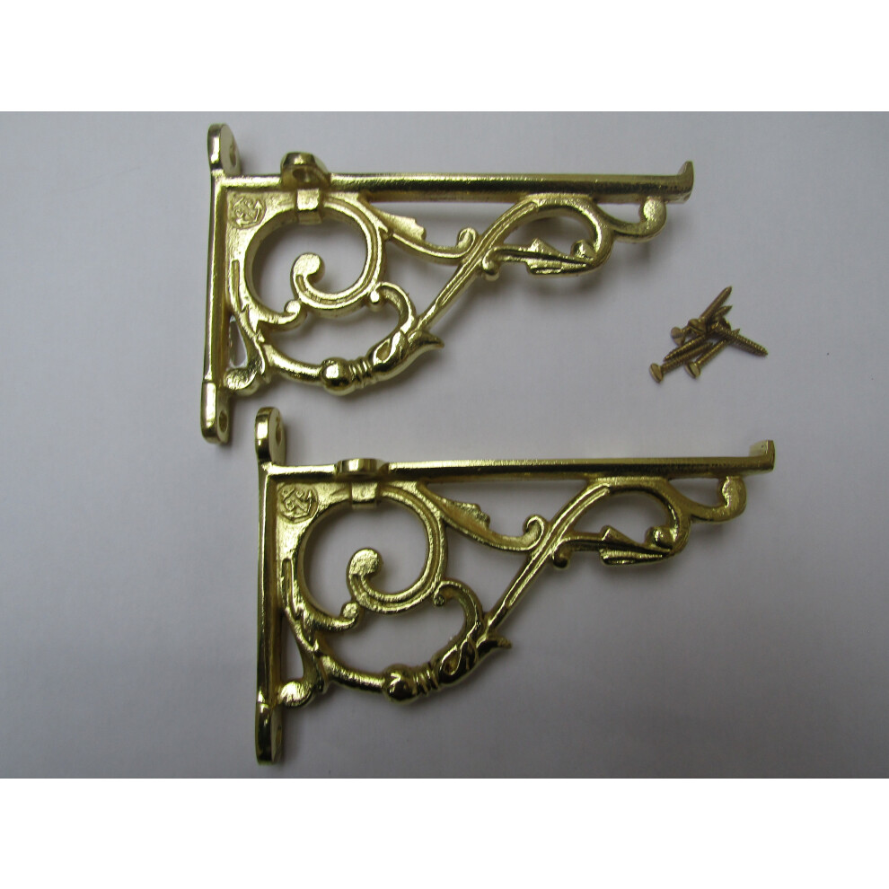 Pair Of Small Lipped Shelf Brackets Polished Brass By Ironmongery World 5057067975531