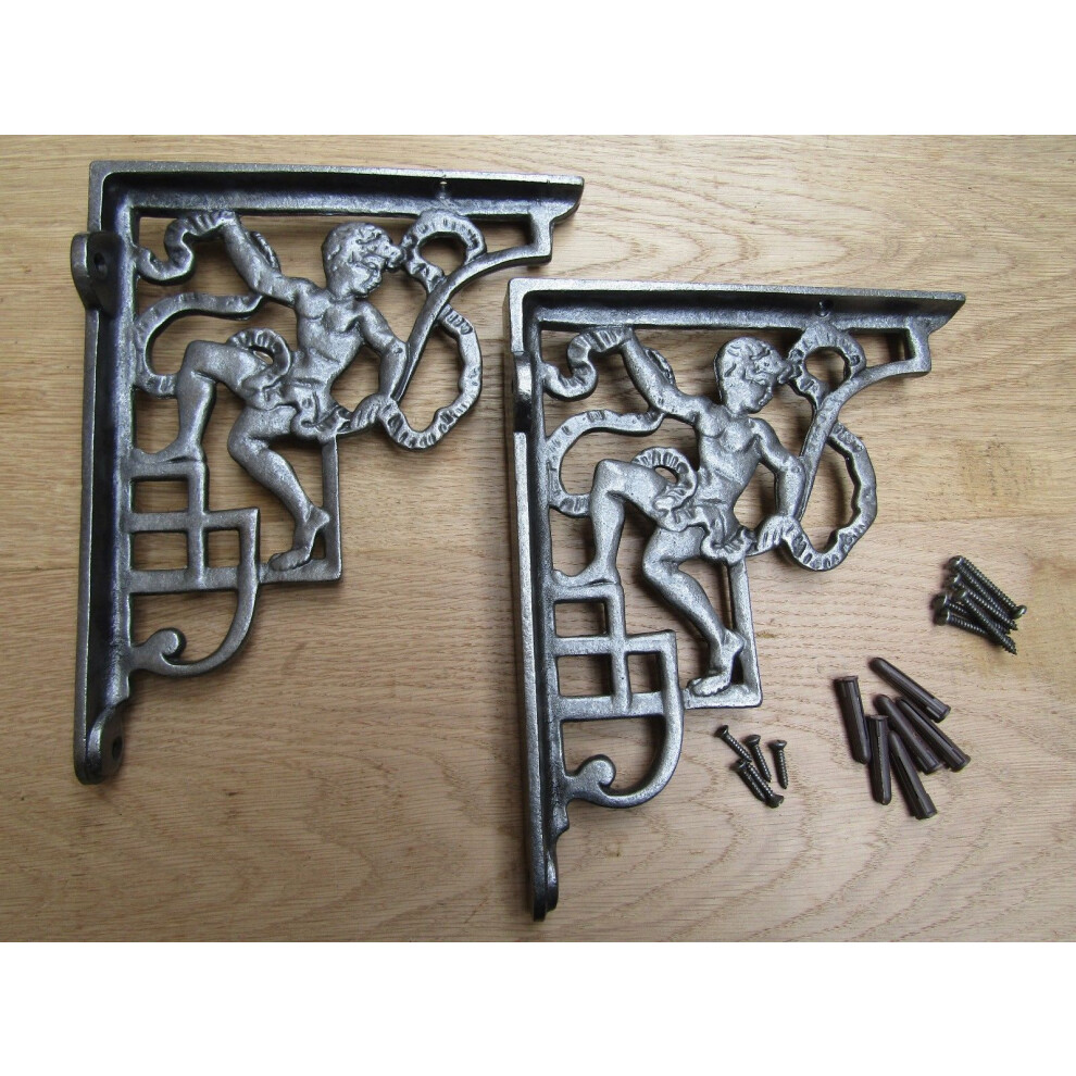 Pair Of Cherub Shelf Brackets Antique Iron By Ironmongery World 5057067569372