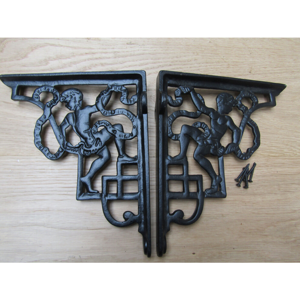 Pair Of Cherub Shelf Brackets Black Antique By Ironmongery World 5057067902315