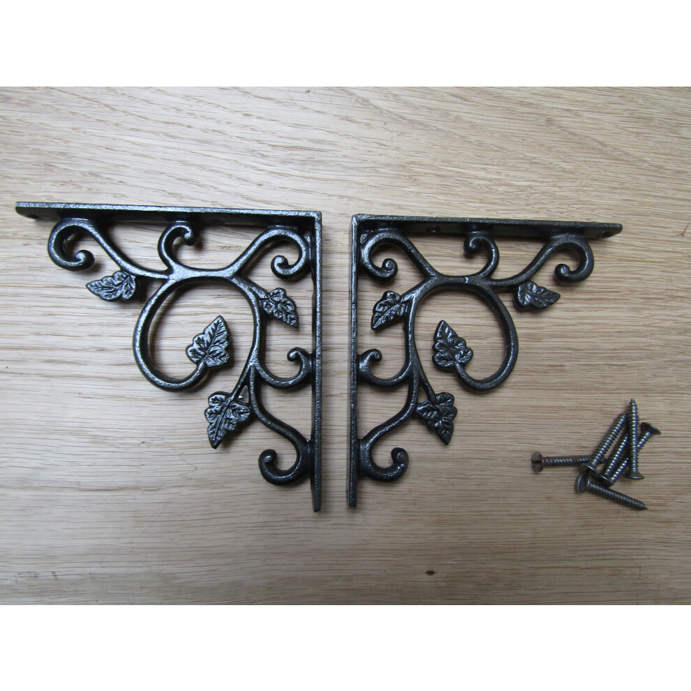 Pair Of Small Leaf Shelf Brackets Antique Iron 4" By Ironmongery World 5057067415235