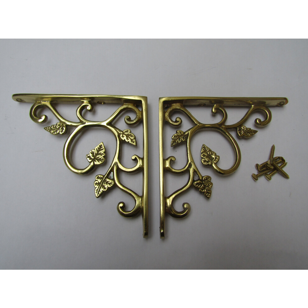 Pair Of Small Leaf Shelf Brackets Polished Brass By Ironmongery World 5057067180089