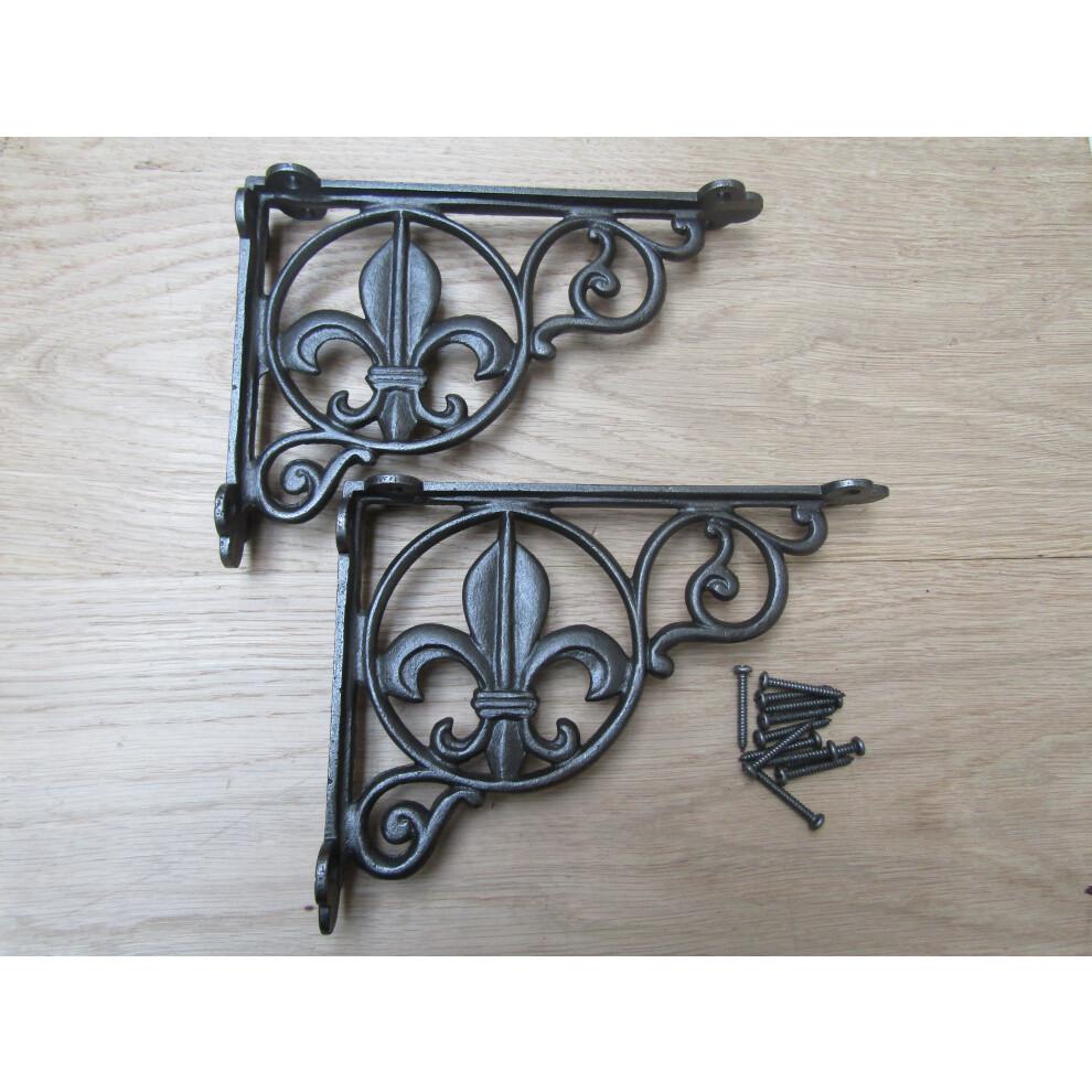 Pair Of Fleur De Lys Shelf Brackets Antique Iron By Ironmongery World 5057067900434